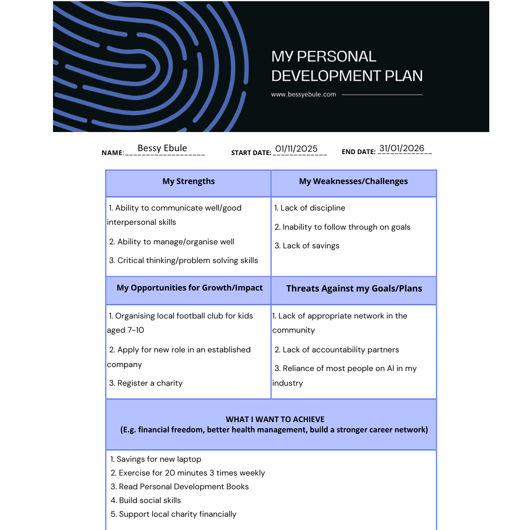 Personal Development Plan Cover